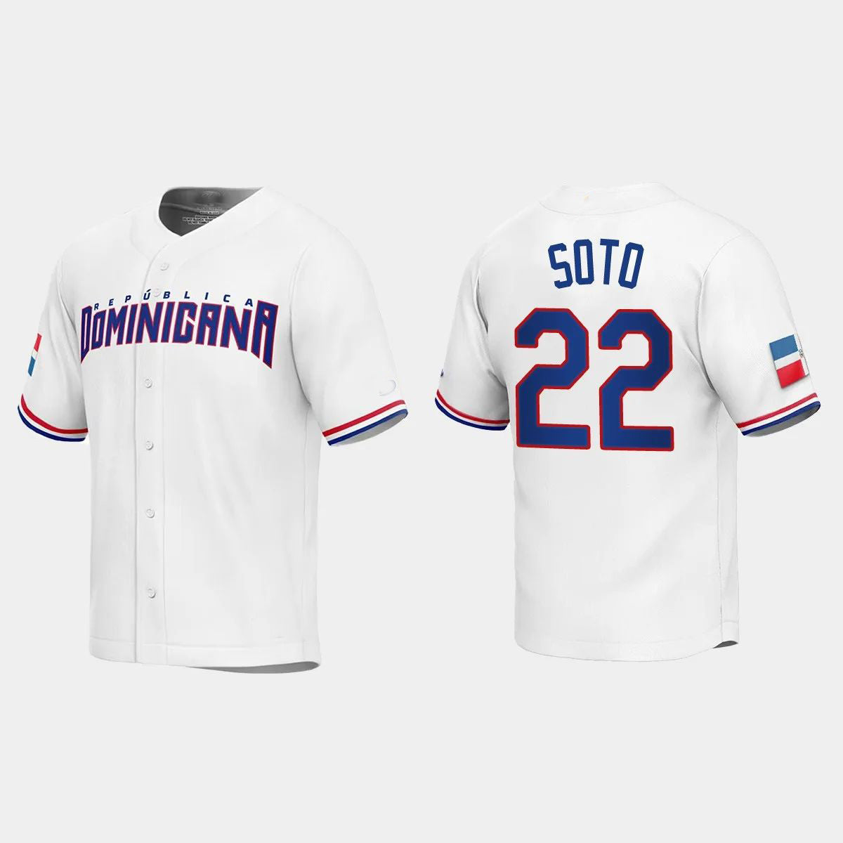 #22 JUAN SOTO DOMINICAN REPUBLIC BASEBALL 2023 WORLD BASEBALL CLASSIC REPLICA JERSEY C WHITE Stitches Baseball Jerseys