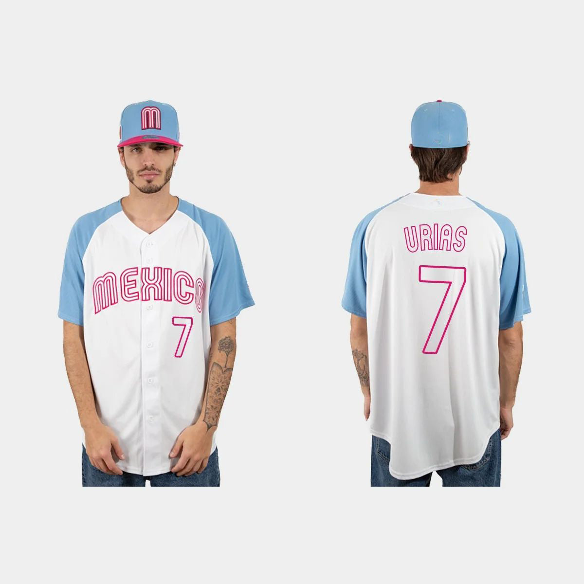 #7 JULIO URIAS MEXICO BASEBALL 2023 WORLD BASEBALL CLASSIC JERSEY C WHITE BLUE Stitches Baseball Jerseys