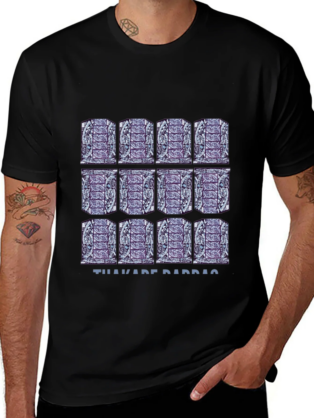 Pattern Print Black T-Shirt