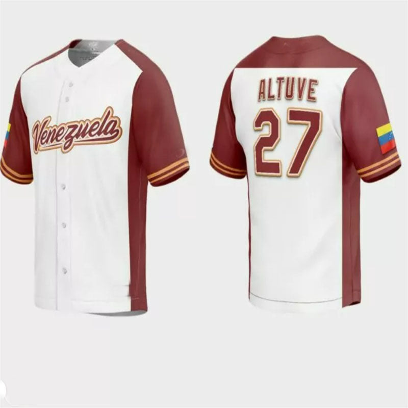 #27 Jose Altuve Venezuela Baseball 2023 World Baseball Classic Replica Jersey C White Stitches Baseball Jerseys