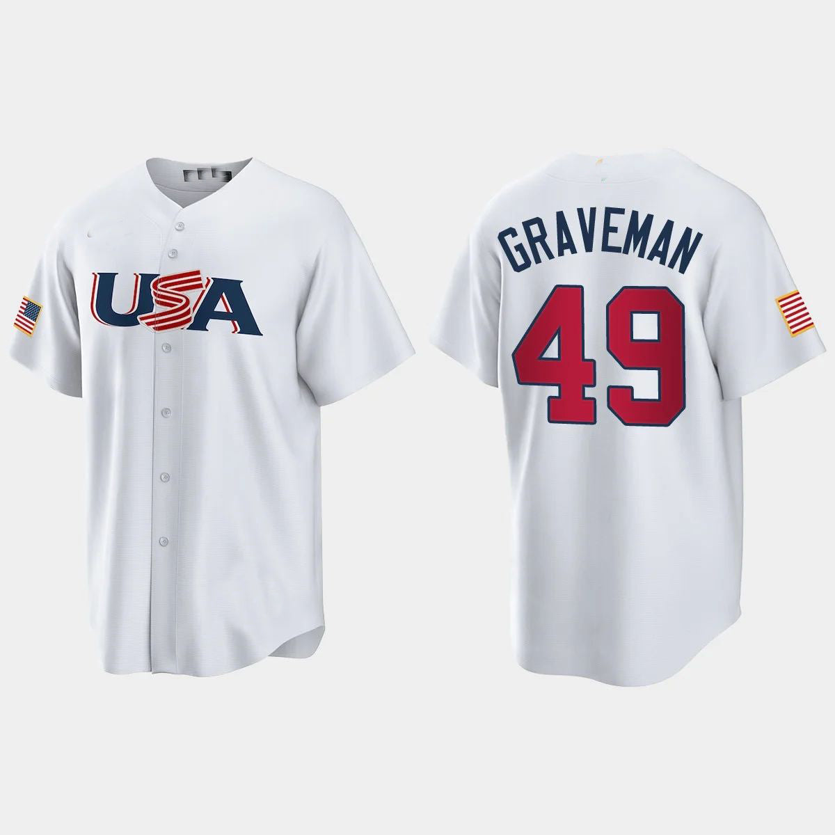 #49 KENDALL GRAVEMAN CHICAGO WHITE SOX 2023 WORLD BASEBALL CLASSIC USA REPLICA JERSEY C WHITE Stitches Baseball Jerseys