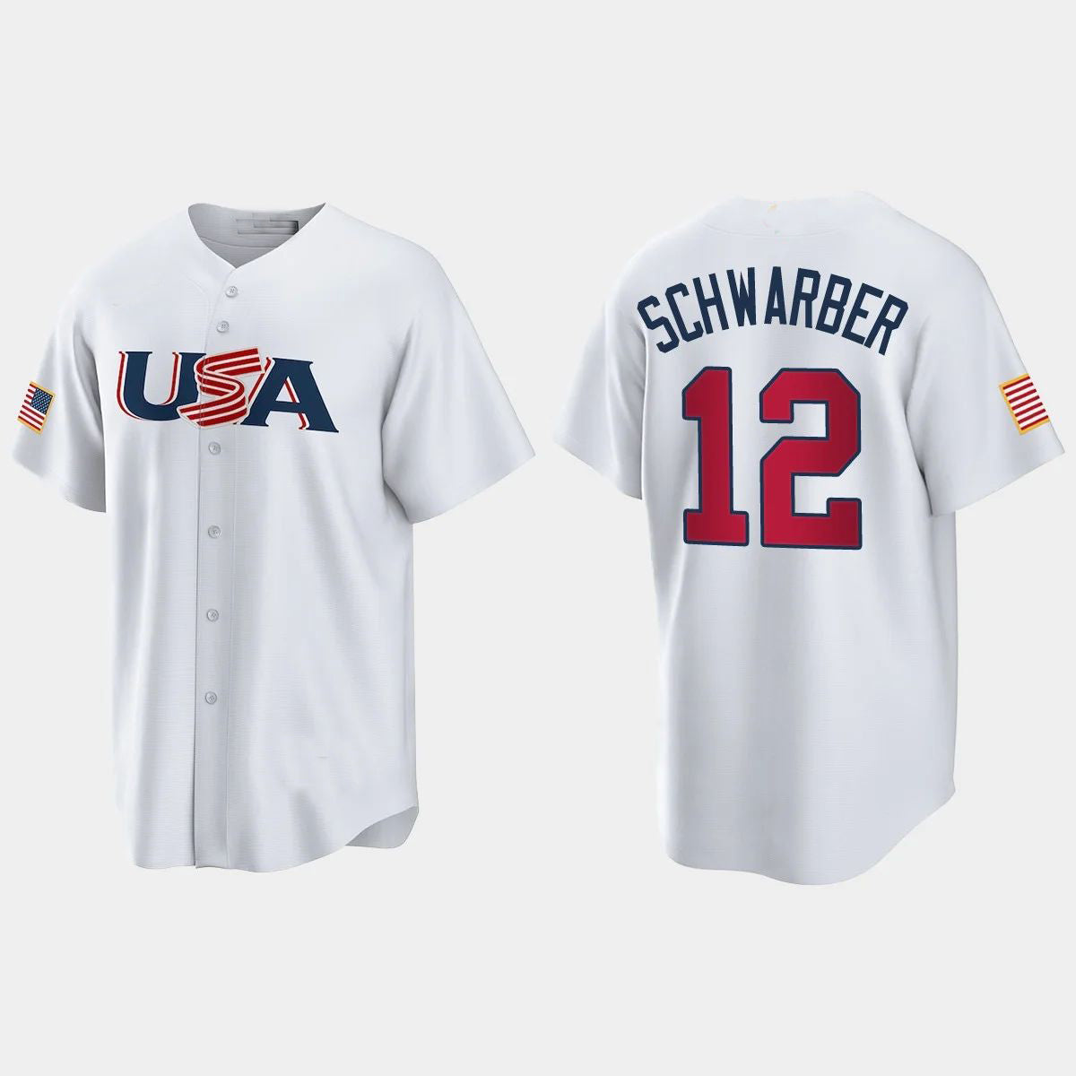 #12 KYLE SCHWARBER PHILADELPHIA PHILLIES 2023 WORLD BASEBALL CLASSIC USA REPLICA JERSEY C WHITE Stitches Baseball Jerseys