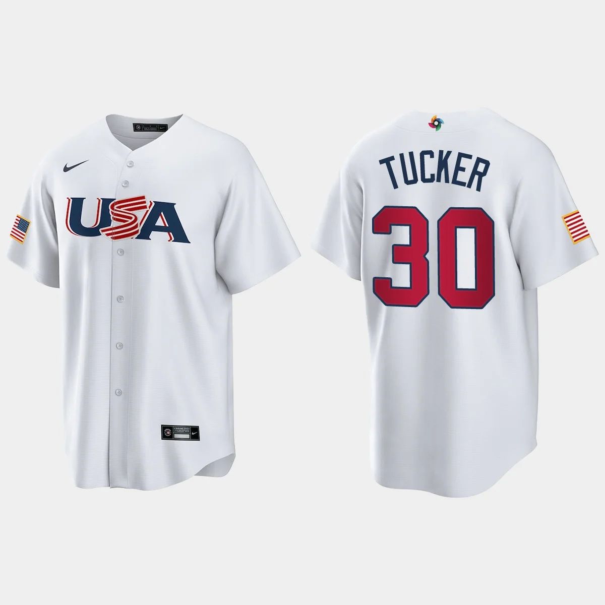 #30 KYLE TUCKER HOUSTON ASTROS 2023 WORLD BASEBALL CLASSIC USA REPLICA JERSEY ?C WHITE Stitches Baseball Jerseys