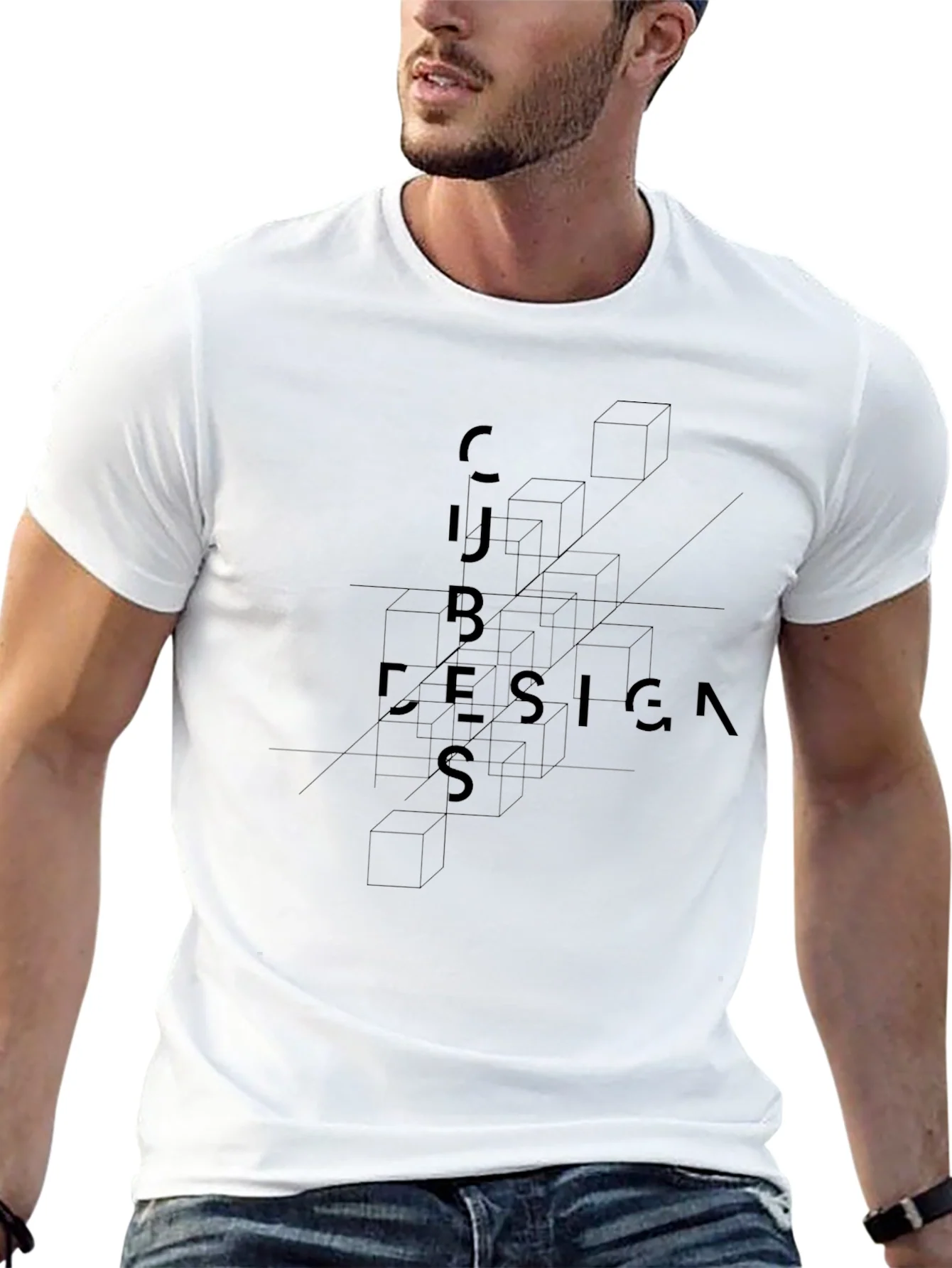 Geometric Cubes Design T-Shirt - Modern Art Tee