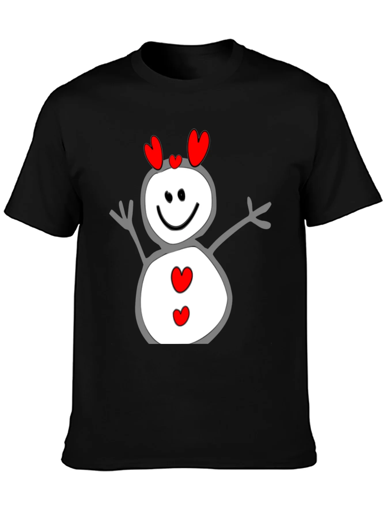 Heart Snowman Graphic Tee - Black Cotton Blend