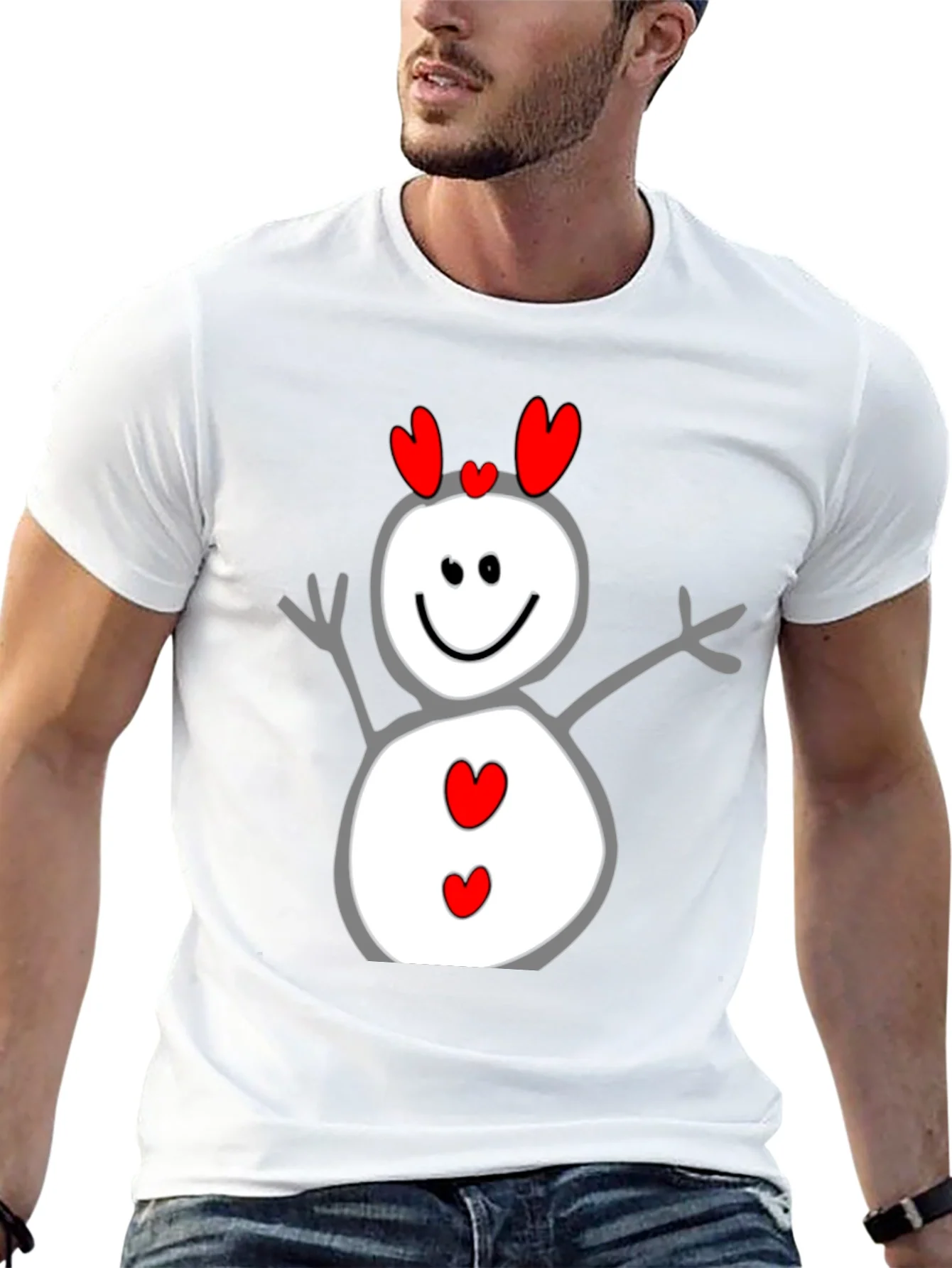 Heart Snowman Graphic Tee - Black Cotton Blend