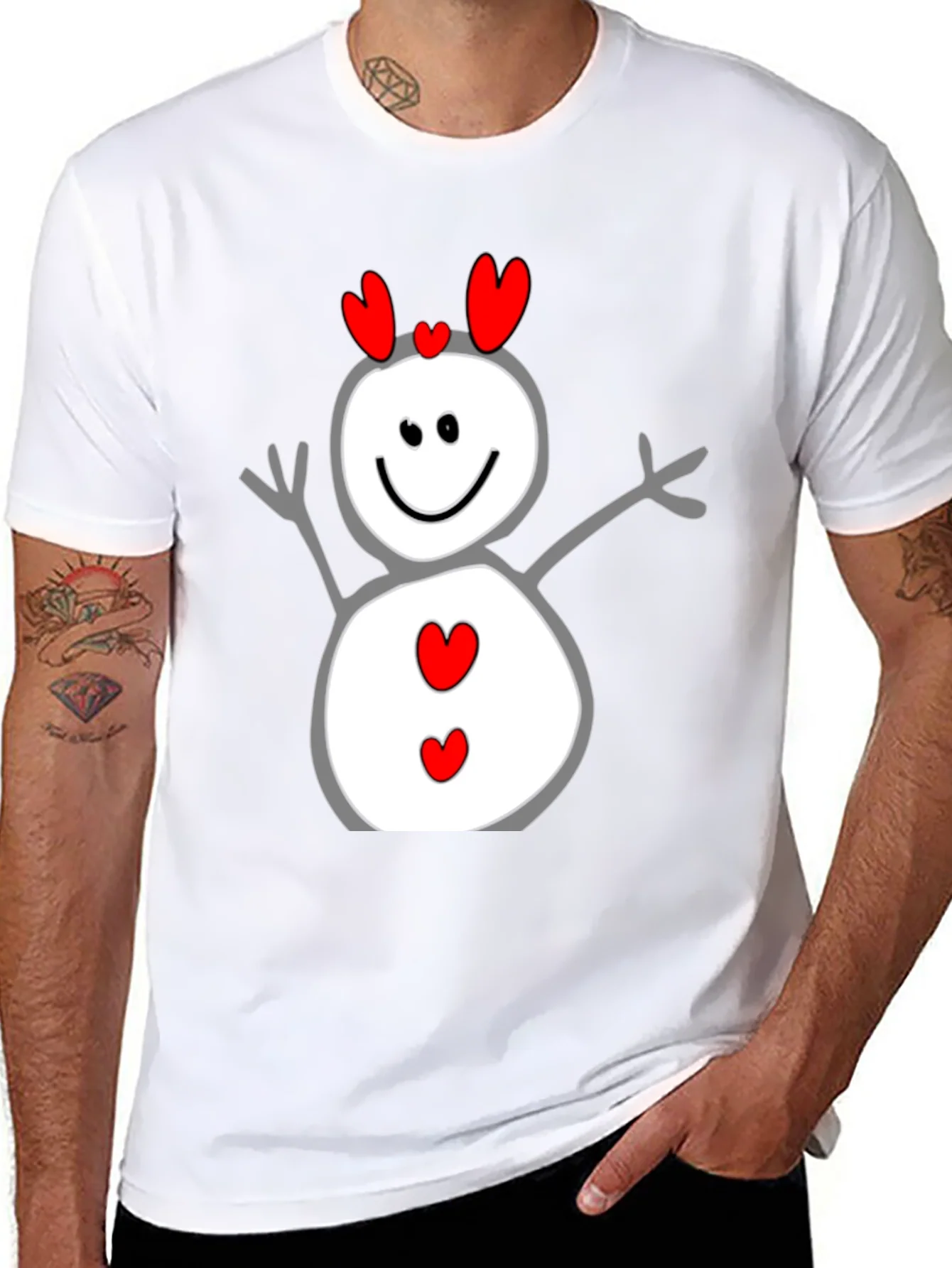 Heart Snowman Graphic Tee - Black Cotton Blend