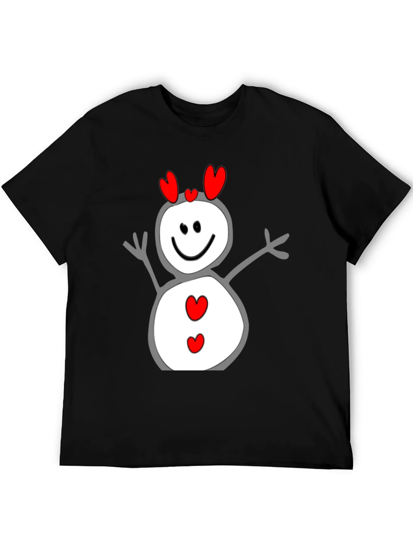 Heart Snowman Graphic Tee - Black Cotton Blend