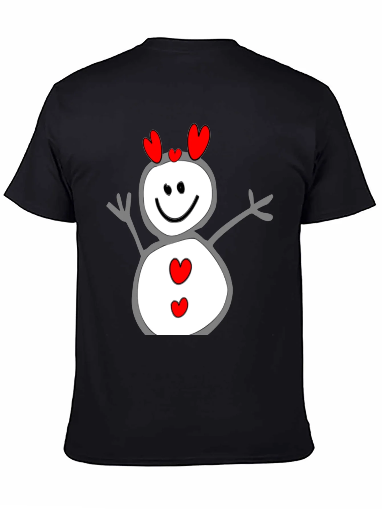 Heart Snowman Graphic Tee - Black Cotton Blend