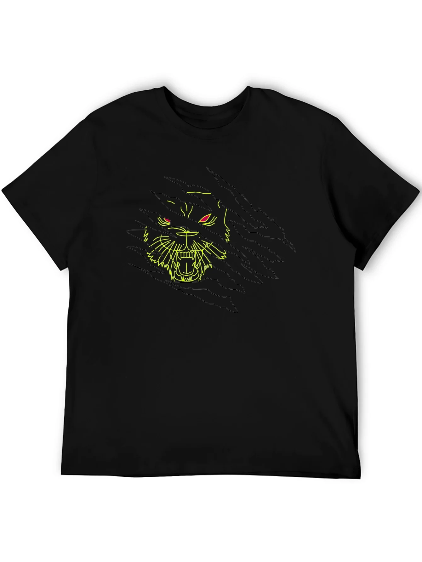 Black T-Shirt with Ripped Graphic Tiger Design