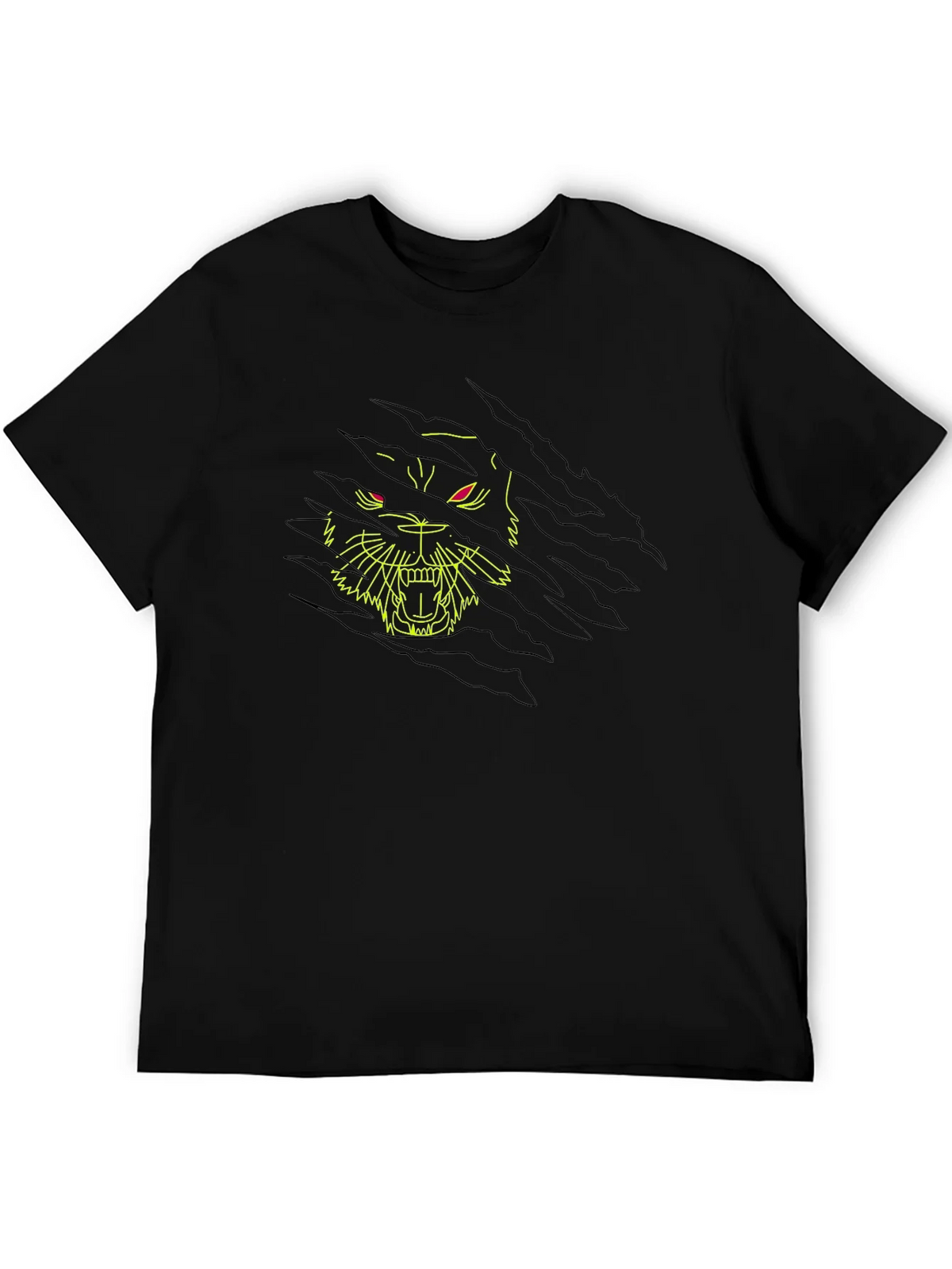 Black T-Shirt with Ripped Graphic Tiger Design