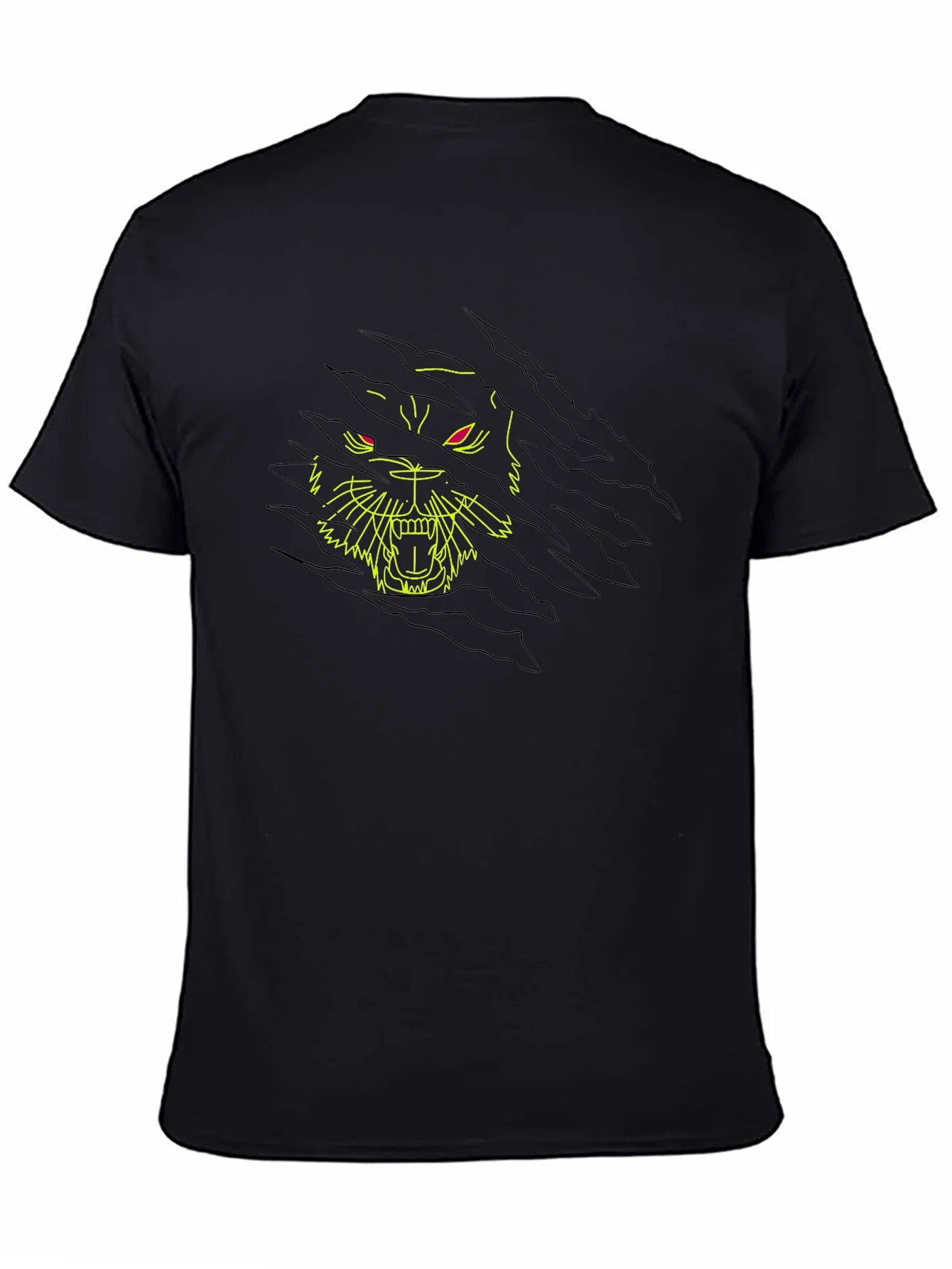 Black T-Shirt with Ripped Graphic Tiger Design
