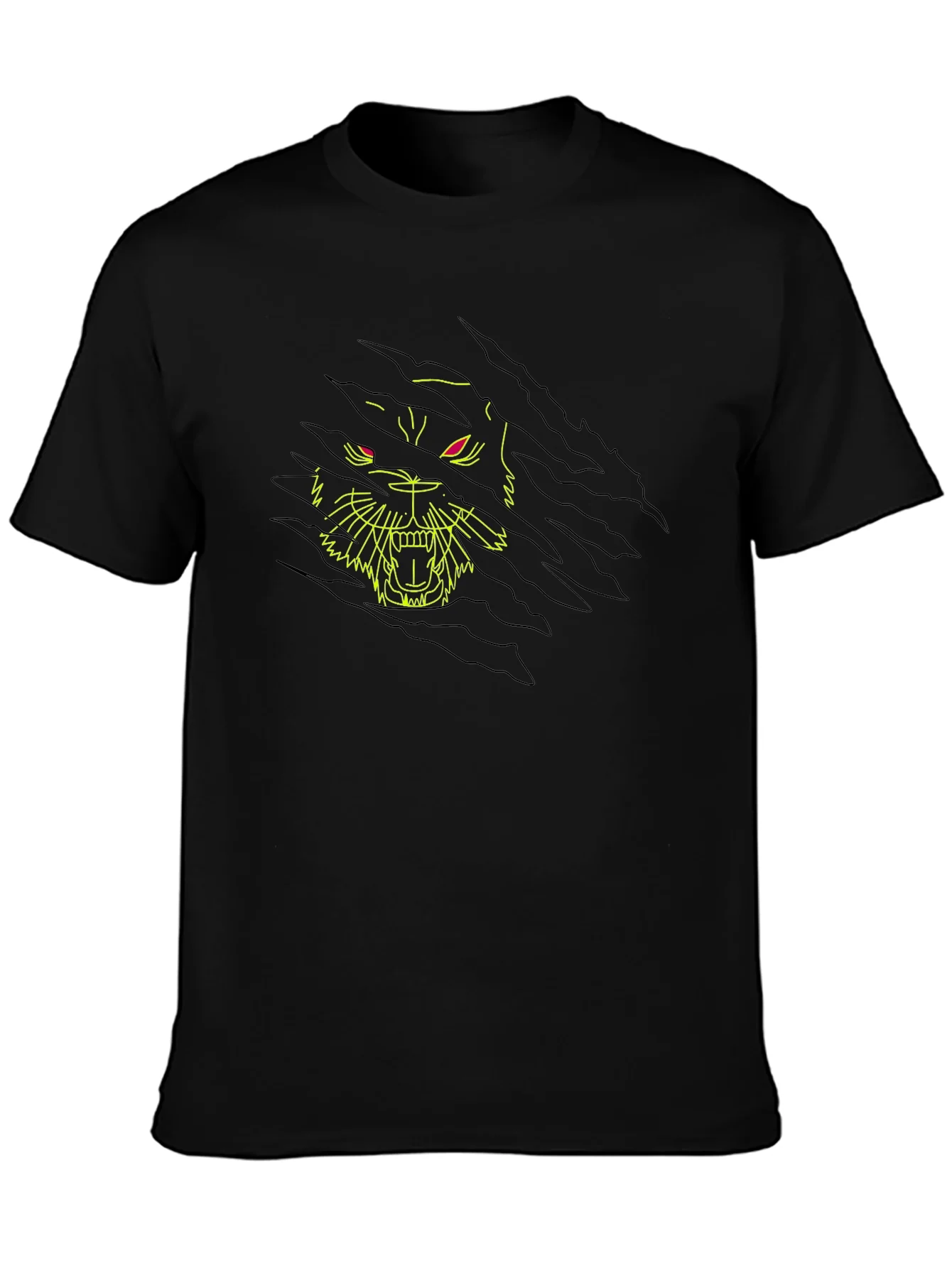 Black T-Shirt with Ripped Graphic Tiger Design
