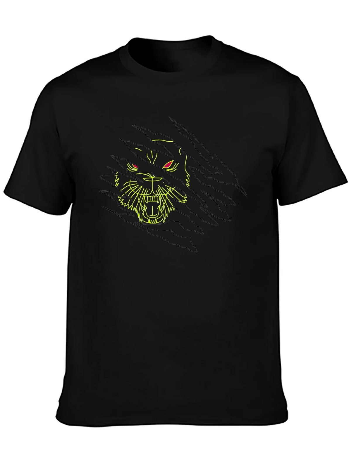 Black T-Shirt with Ripped Graphic Tiger Design