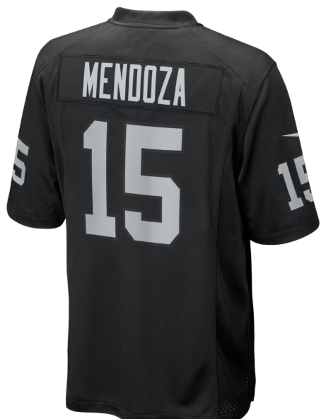 LV. Raiders #15 Fernando Mendoza Black 2026 Draft First Round Pick No. 1 Team Game Jersey