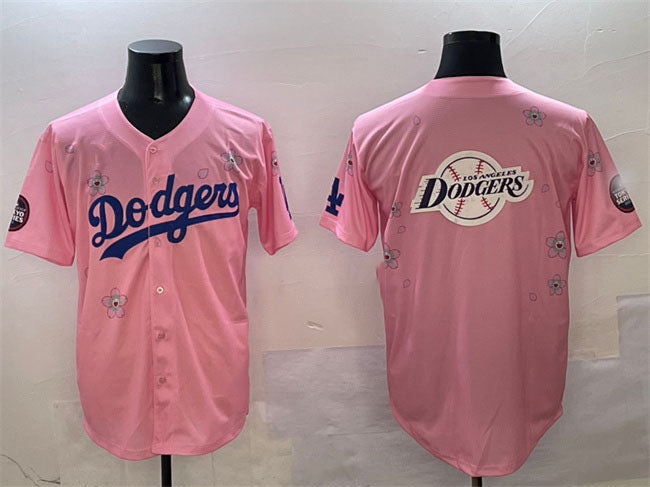 Los Angeles Dodgers Team Big Logo Pink 2025 Tokyo Series Limited Stitched Baseball Jersey