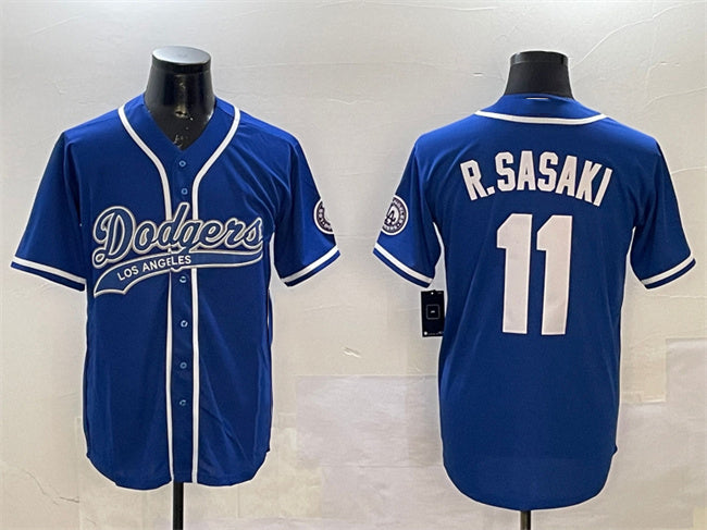 Los Angeles Dodgers #11 Roki Sasaki Royal With Patch Cool Base Stitched Baseball Jersey