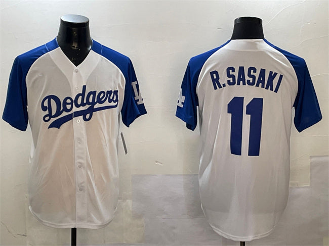 Los Angeles Dodgers #11 Roki Sasaki White Blue Cool Base Stitched Baseball Jersey