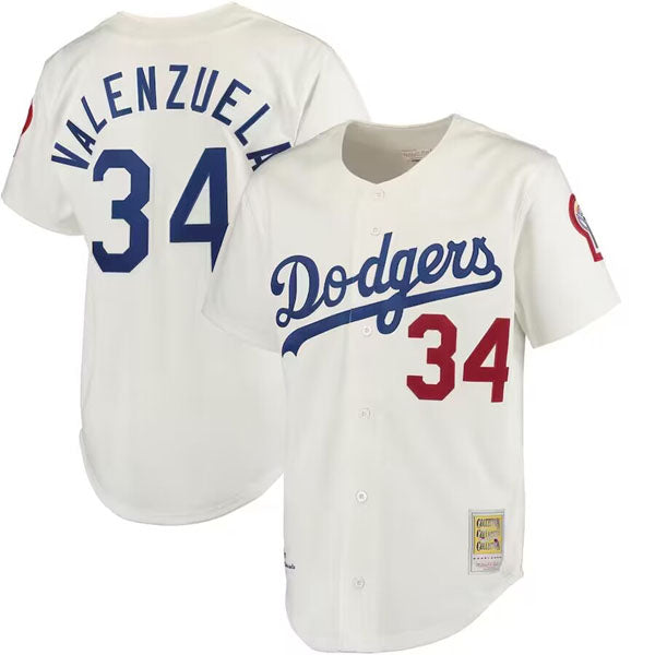 Los Angeles Dodgers #34 Fernando Valenzuela Cream  Stitched Baseball Jersey