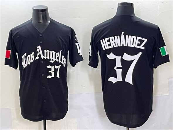 Los Angeles Dodgers #37 Teoscar Hernndez Black 2025 LA Gothic Style With Fernando Patch Vapor Premier Limited Stitched Baseball Jersey