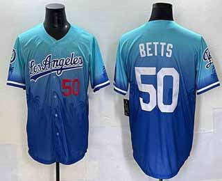 Los Angeles Dodgers #50 Mookie Betts Blue 2025 City Connect Limited Stitched Baseball Jersey