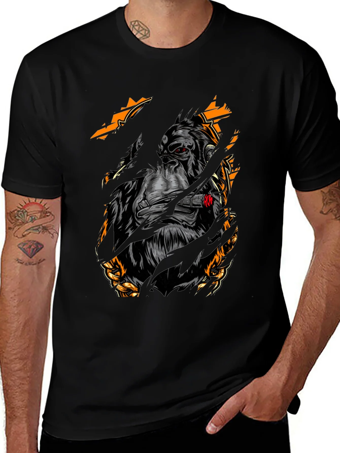 Black Graphic Tee: Gorilla Boss Design