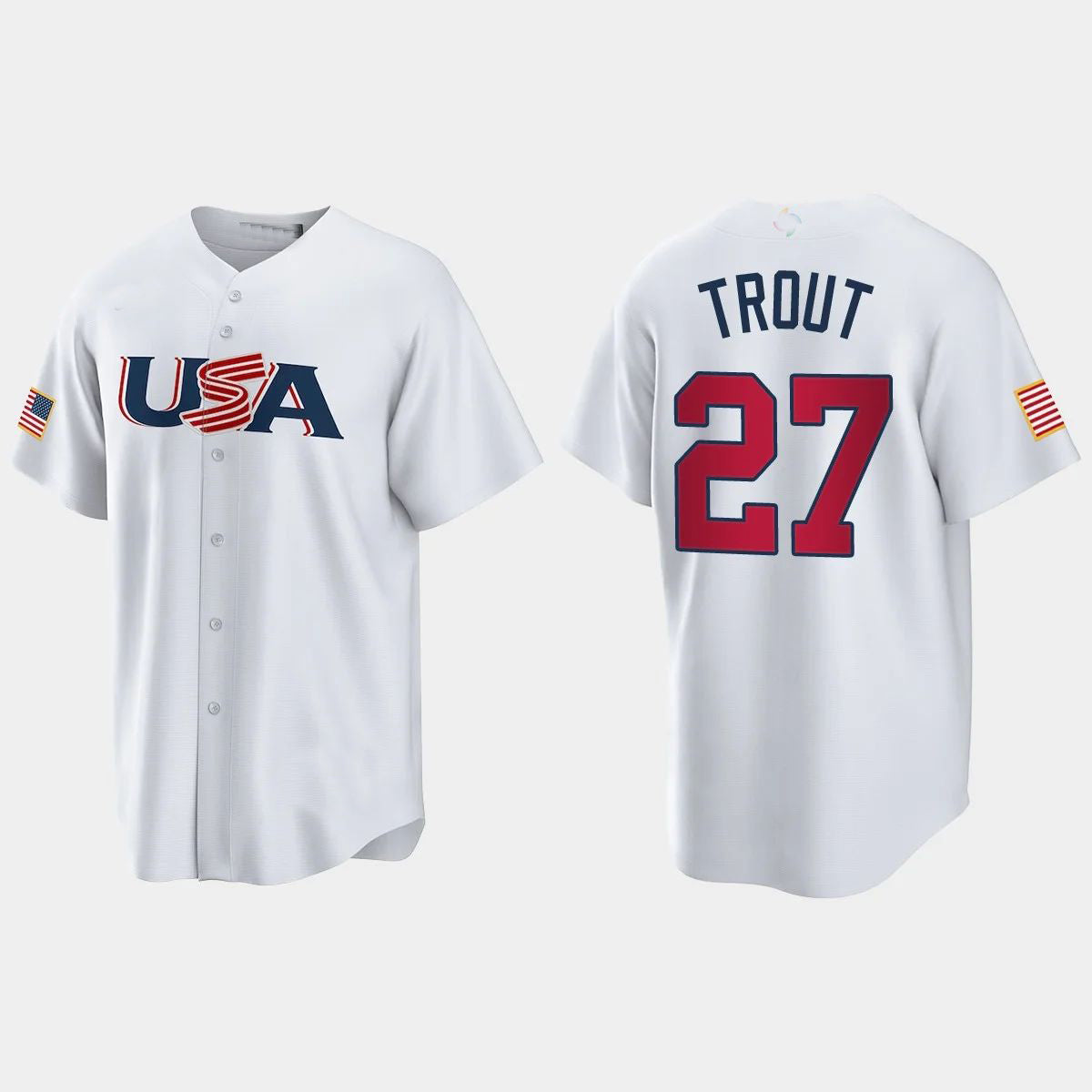 #27 MIKE TROUT LOS ANGELES ANGELS 2023 WORLD BASEBALL CLASSIC USA REPLICA JERSEY C WHITE Stitches Baseball Jerseys