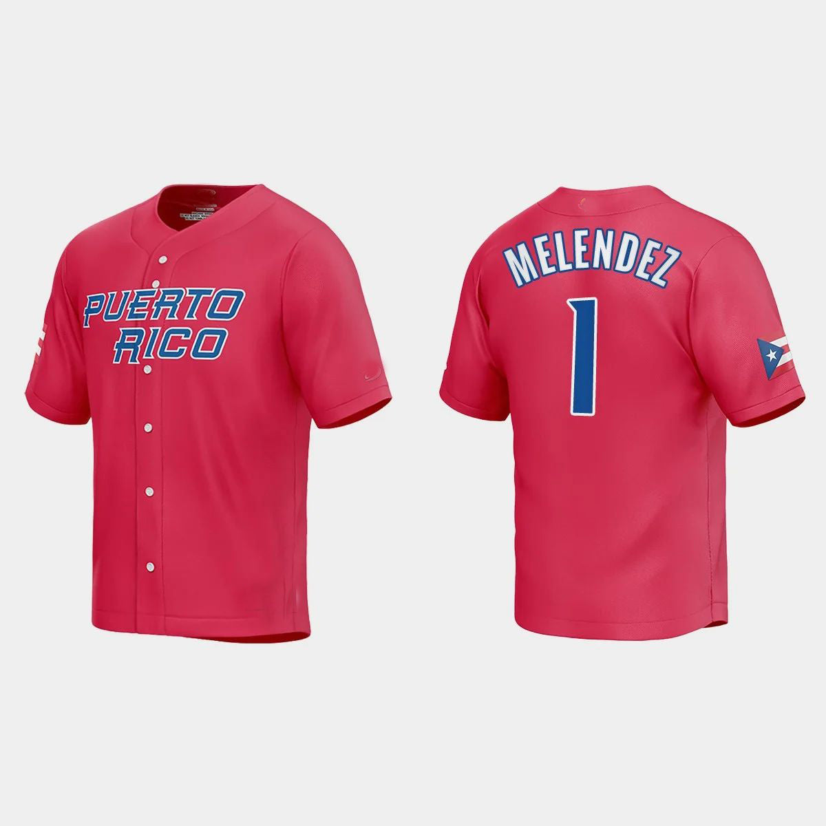 #1 MJ MELENDEZ PUERTO RICO BASEBALL 2023 WORLD BASEBALL CLASSIC JERSEY C RED Stitches Baseball Jerseys