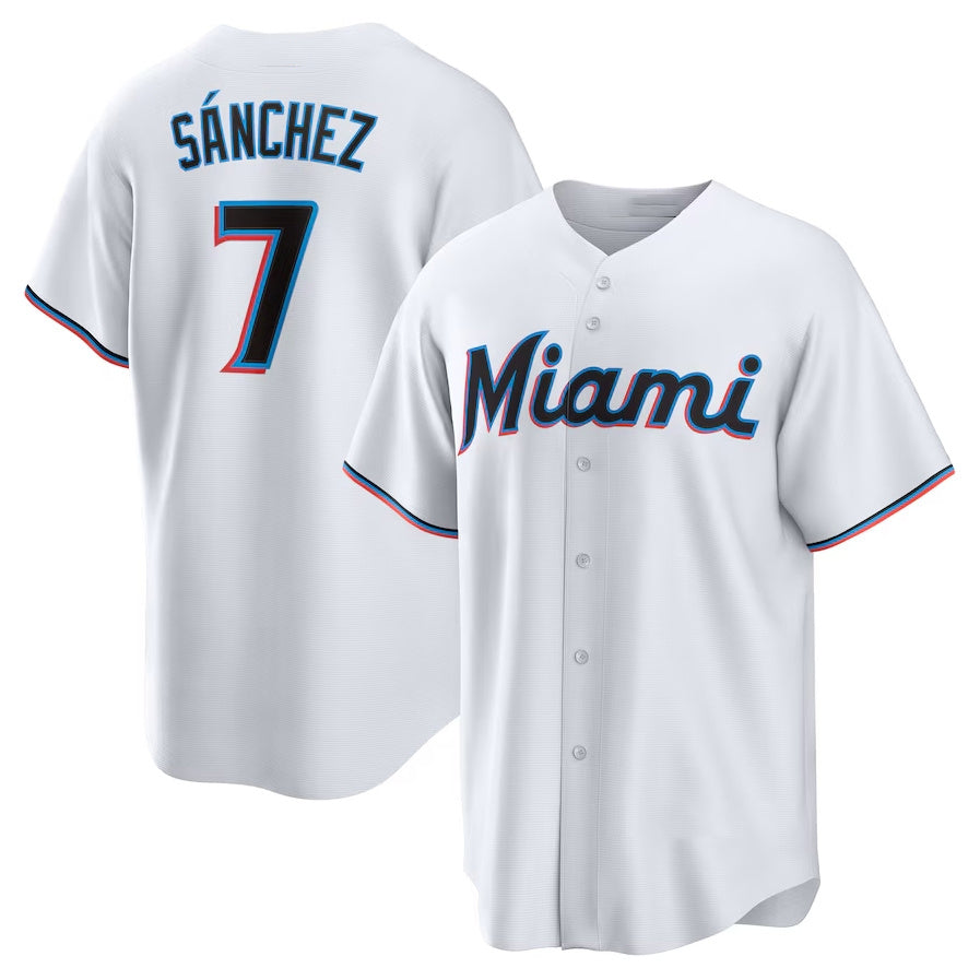 Miami Marlins #7 Jess Snchez Home Replica Player Jersey - White Stitched Baseball Jersey