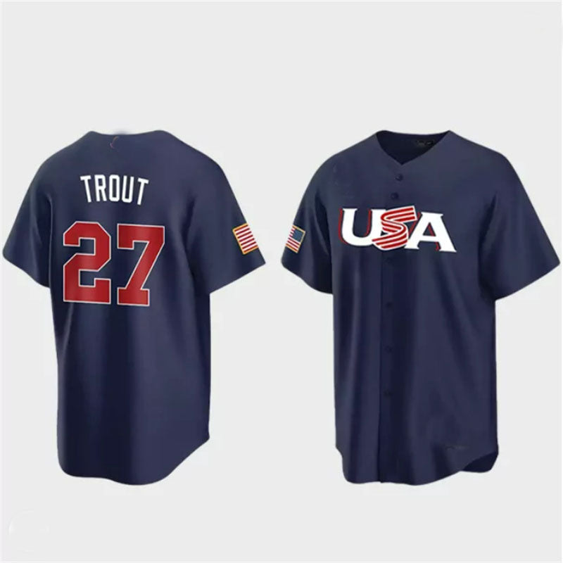 #27 Mike Trout USA Baseball 2023 World Baseball Classic Jersey C Navy Stitches Baseball Jerseys