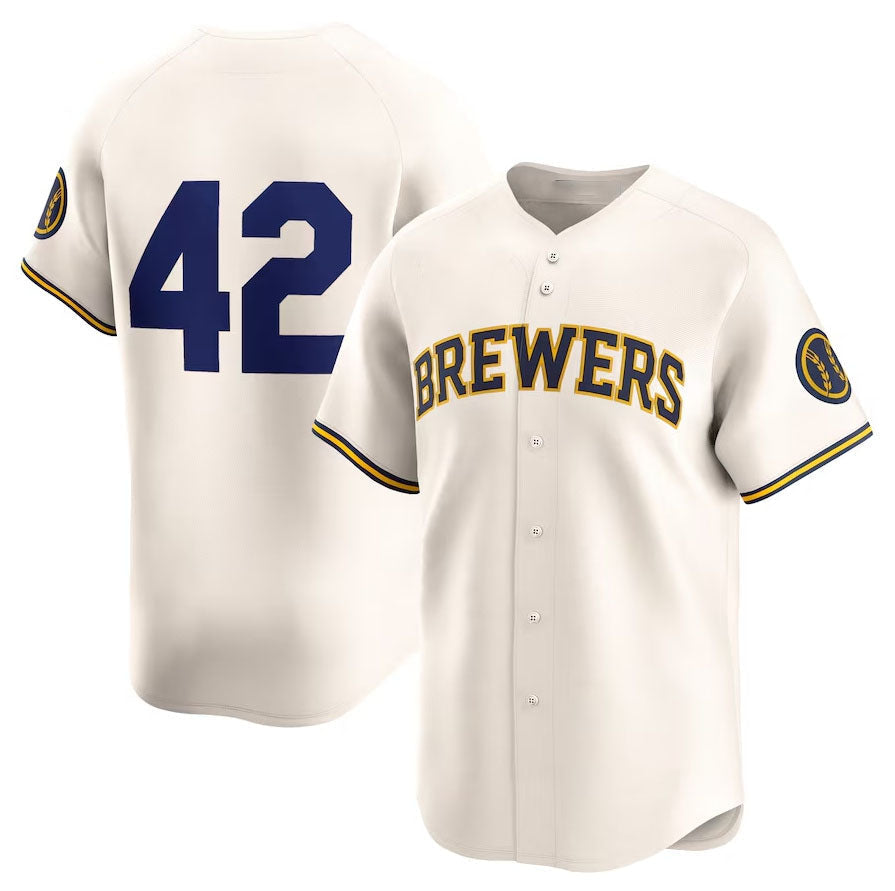 Milwaukee Brewers 2024 #42 Jackie Robinson Day Home Limited Jersey C Cream Stitches Baseball Jerseys