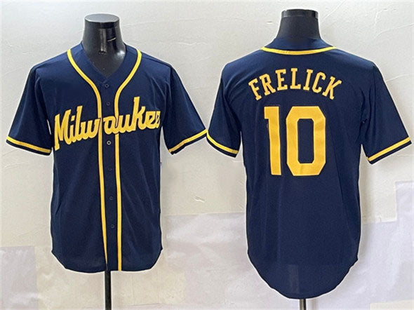Milwaukee Brewers #10 Sal Frelick Navy Cool Base Stitched Baseball Jersey