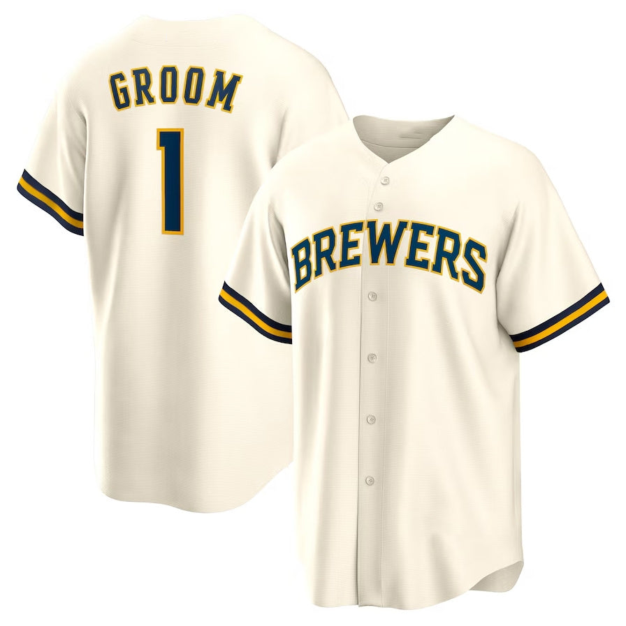 Milwaukee Brewers #1 Groom Home Replica Jersey - White Stitched Baseball Jersey