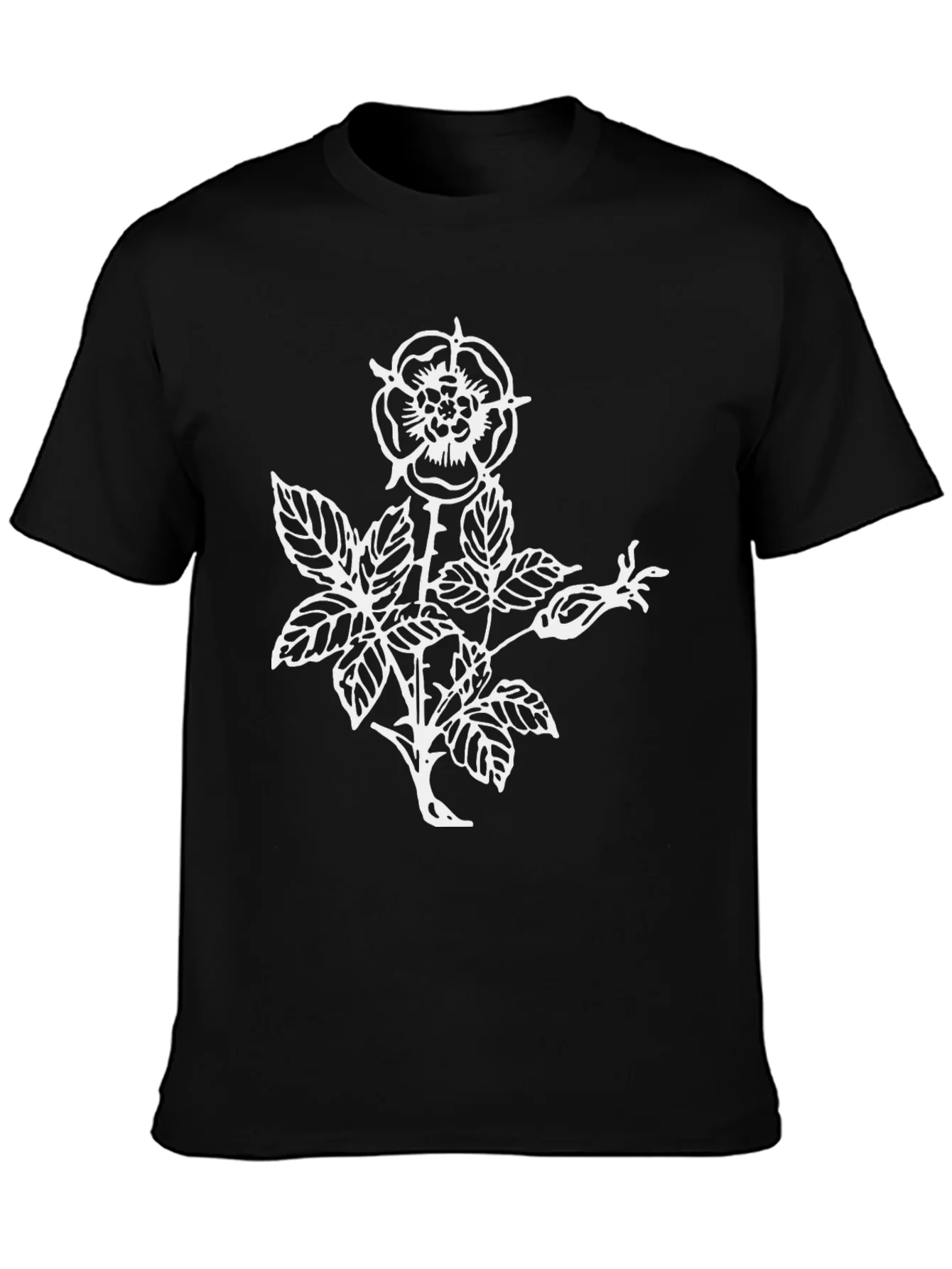 Black T-Shirt with Floral Rose Graphic