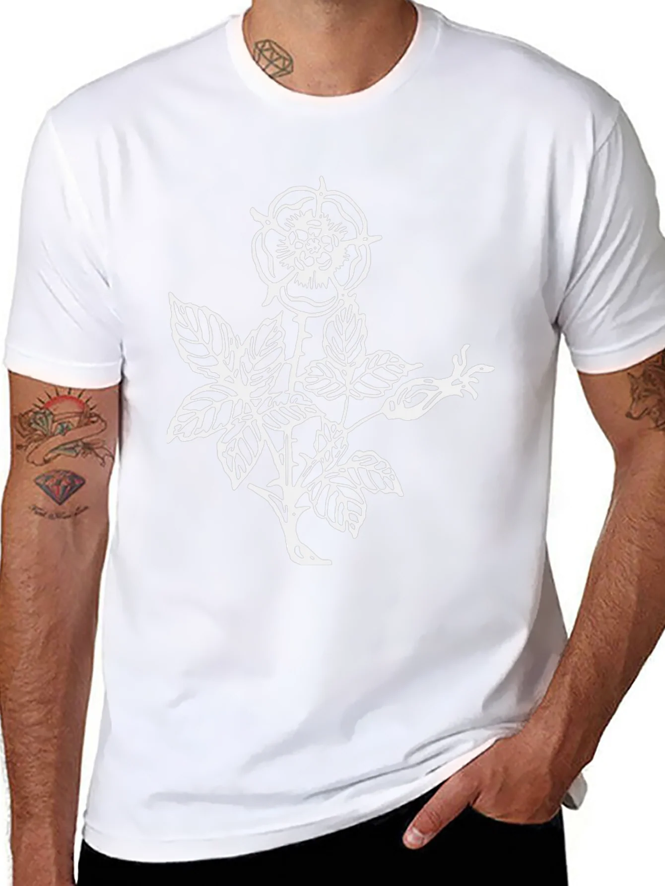 Black T-Shirt with Floral Rose Graphic