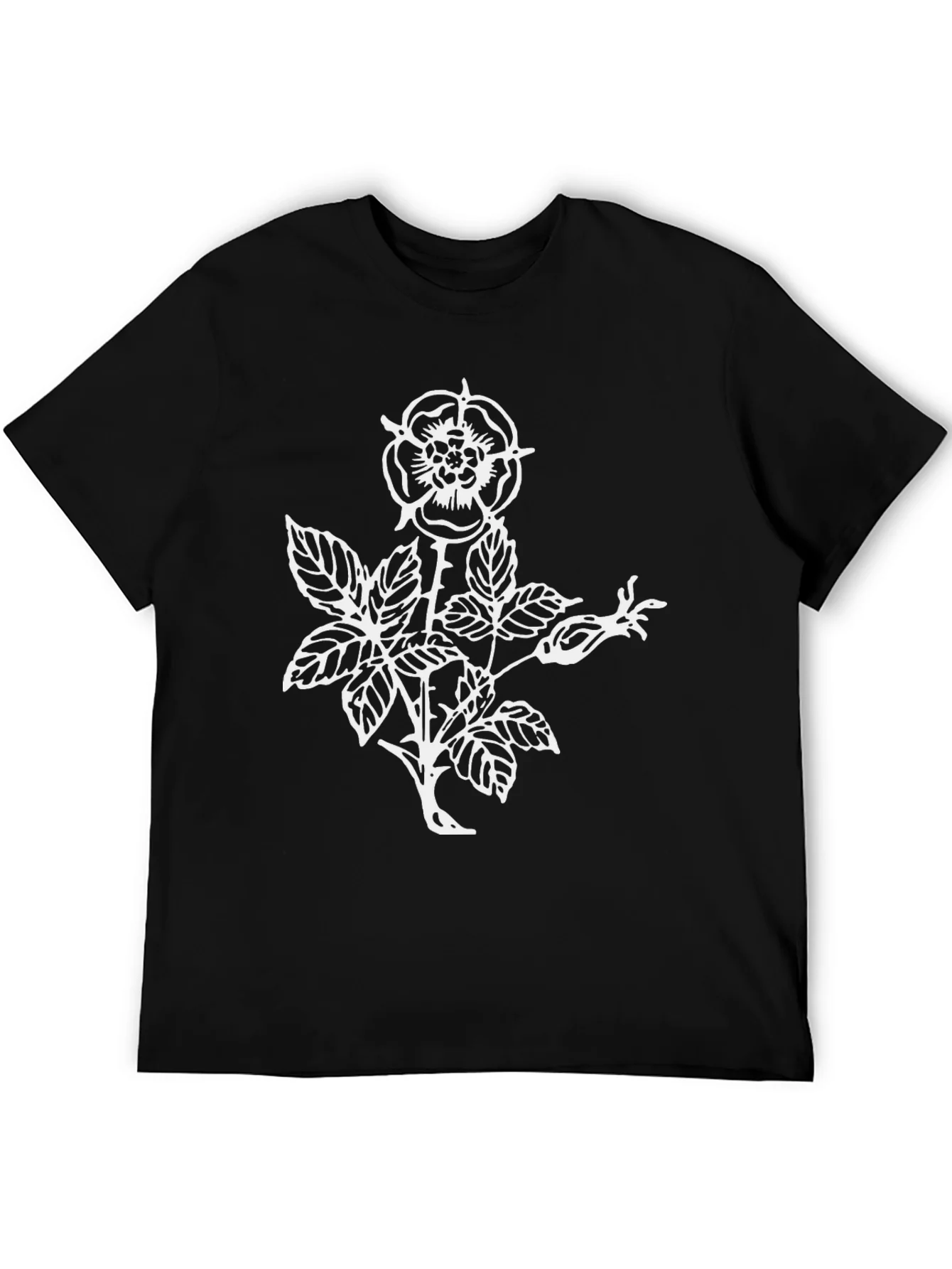 Black T-Shirt with Floral Rose Graphic