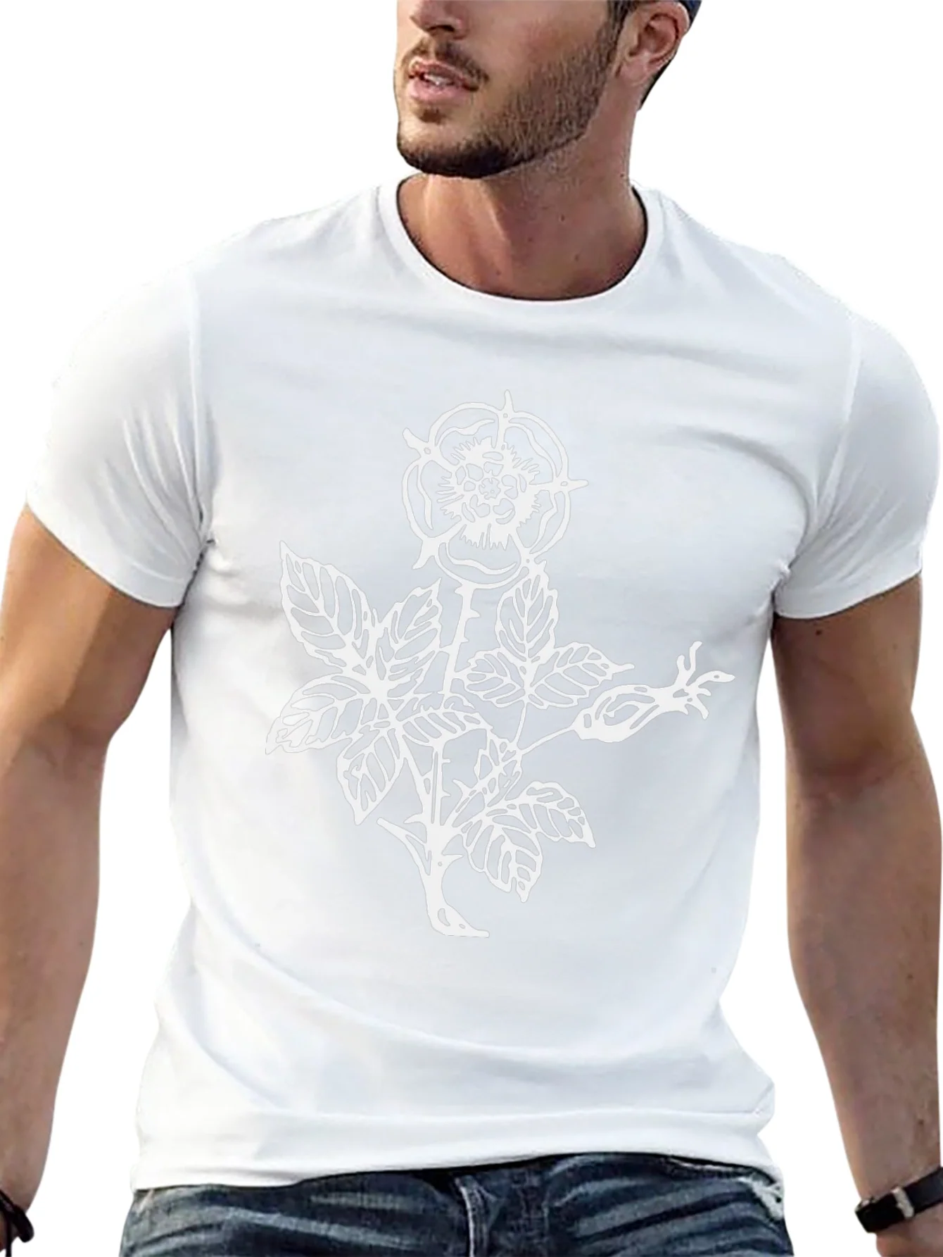 Black T-Shirt with Floral Rose Graphic