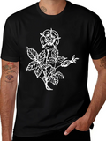Black T-Shirt with Floral Rose Graphic