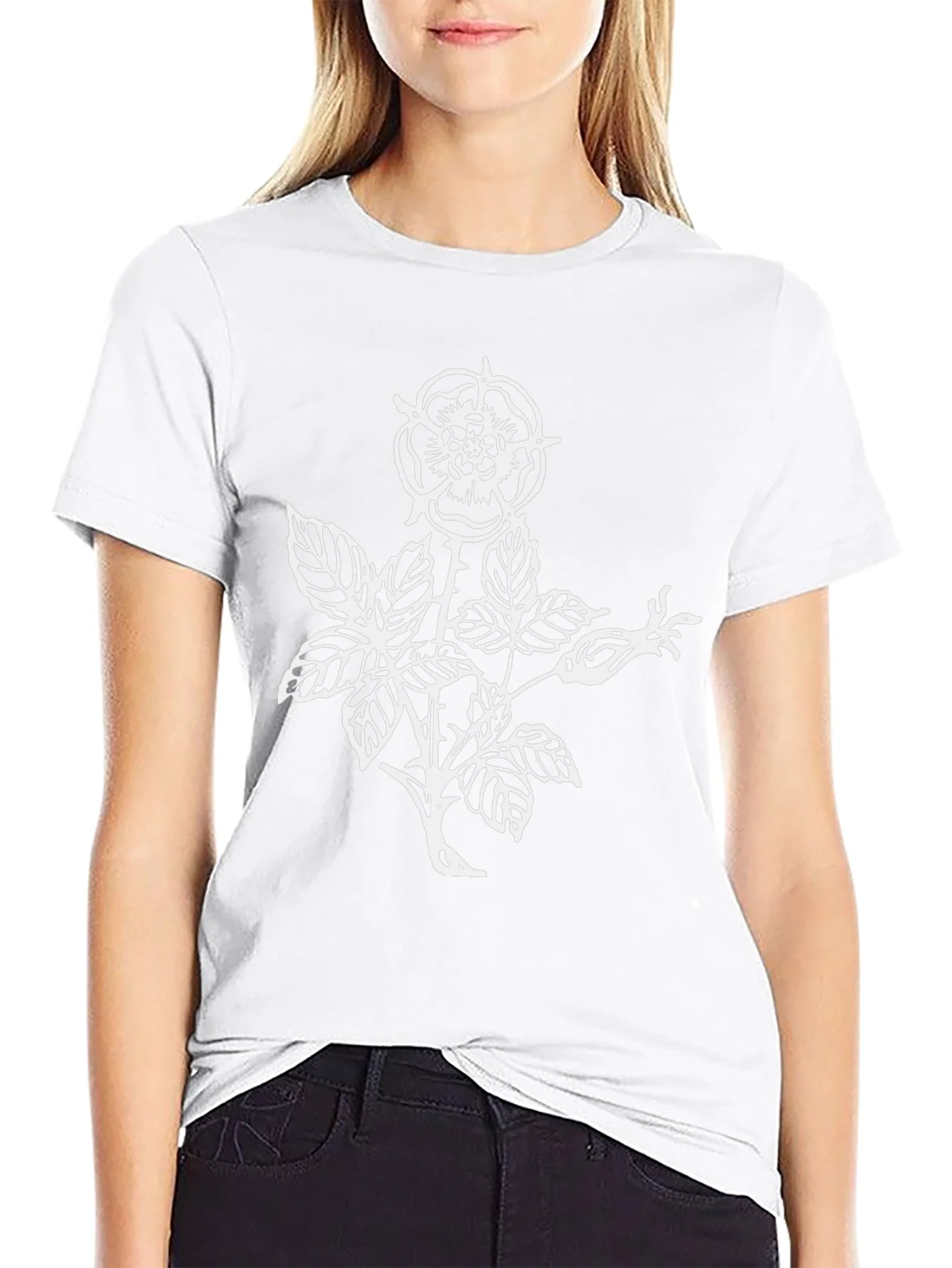 Black T-Shirt with Floral Rose Graphic