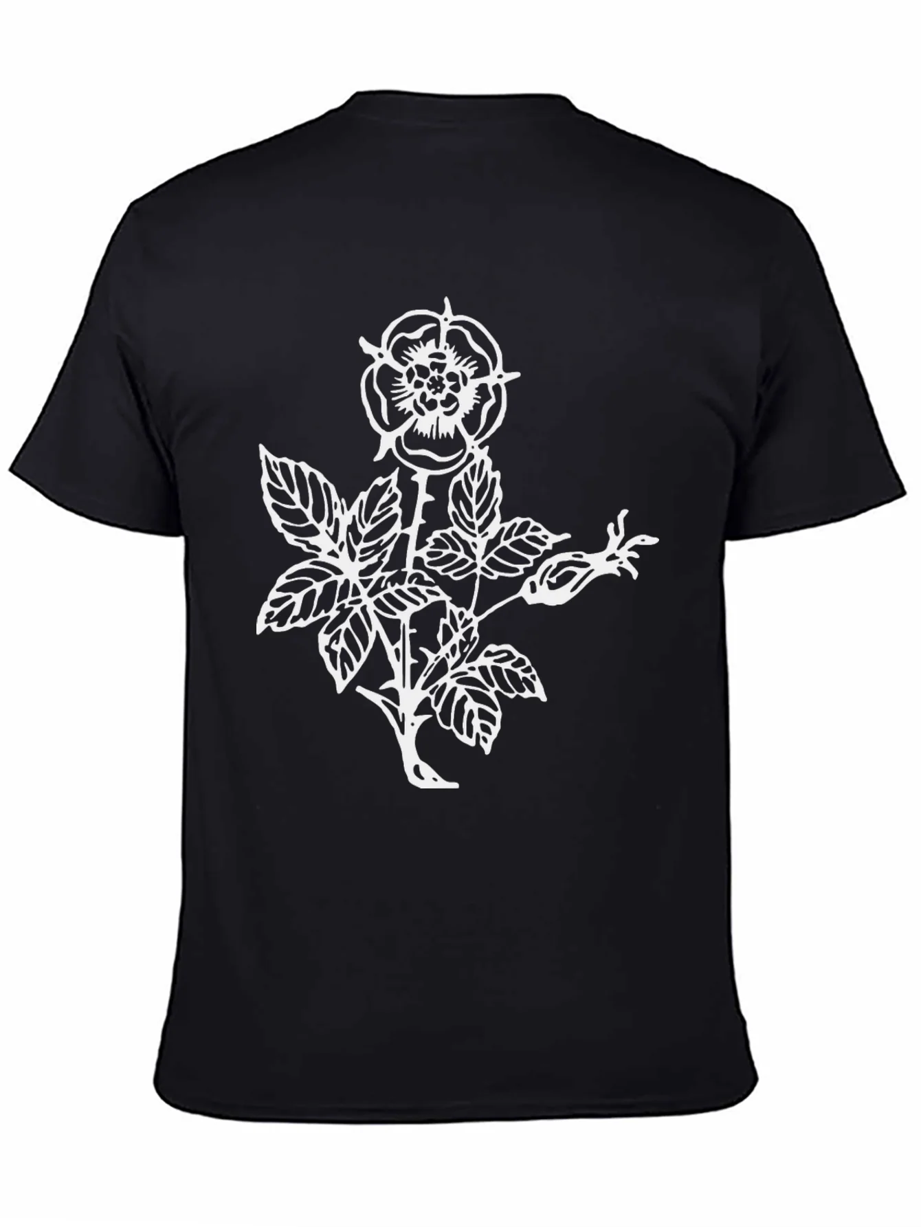 Black T-Shirt with Floral Rose Graphic