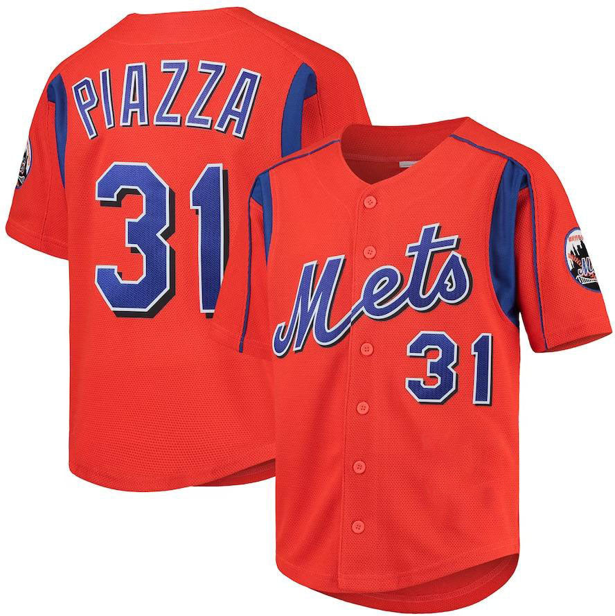 New York Mets #31 Mike Piazza Orange  Youth Cooperstown Collection Mesh Batting Practice Jersey Baseball Jerseys