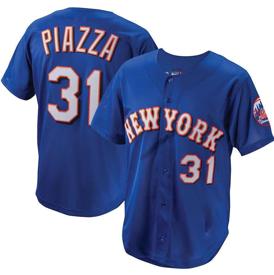 New York Mets #31 Mike Piazza Royal  Cooperstown Collection Mesh Batting Practice Button-Up Jersey Baseball Jerseys