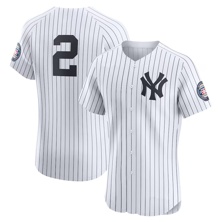 New York Yankees #2 Derek Jeter Home Elite Jersey - White Stitched Baseball Jersey