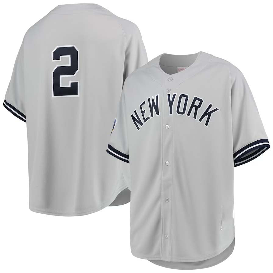 New York Yankees #2 Derek Jeter  1998 Cooperstown Collection Road Authentic Jersey - Gray Stitches Baseball Jerseys
