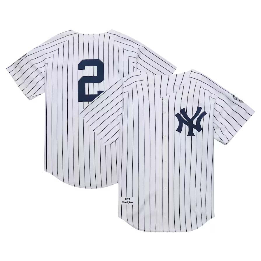 New York Yankees #2 Derek Jeter  2014 Cooperstown Collection Authentic Throwback Jersey - White Stitches Baseball Jerseys