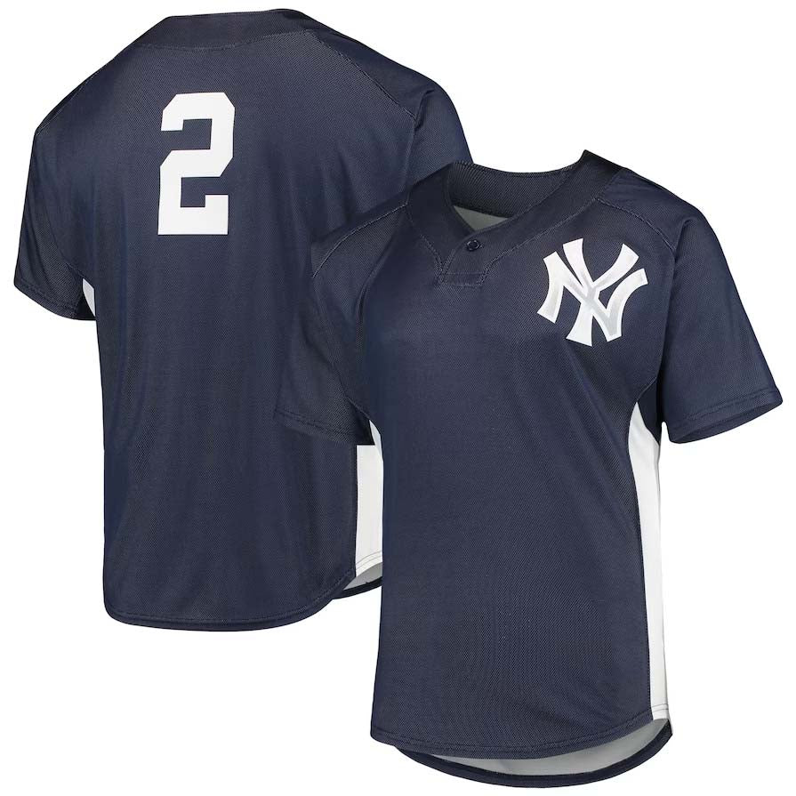 New York Yankees #2 Derek Jeter  Cooperstown Collection Mesh Batting Practice Button-Up Jersey - Navy Stitches Baseball Jerseys
