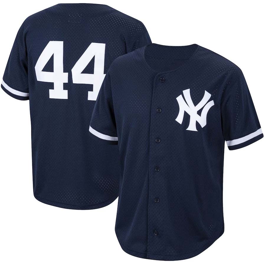 New York Yankees #44 Reggie Jackson  Cooperstown Collection Mesh Batting Practice Button-Up Jersey - Navy Stitches Baseball Jerseys