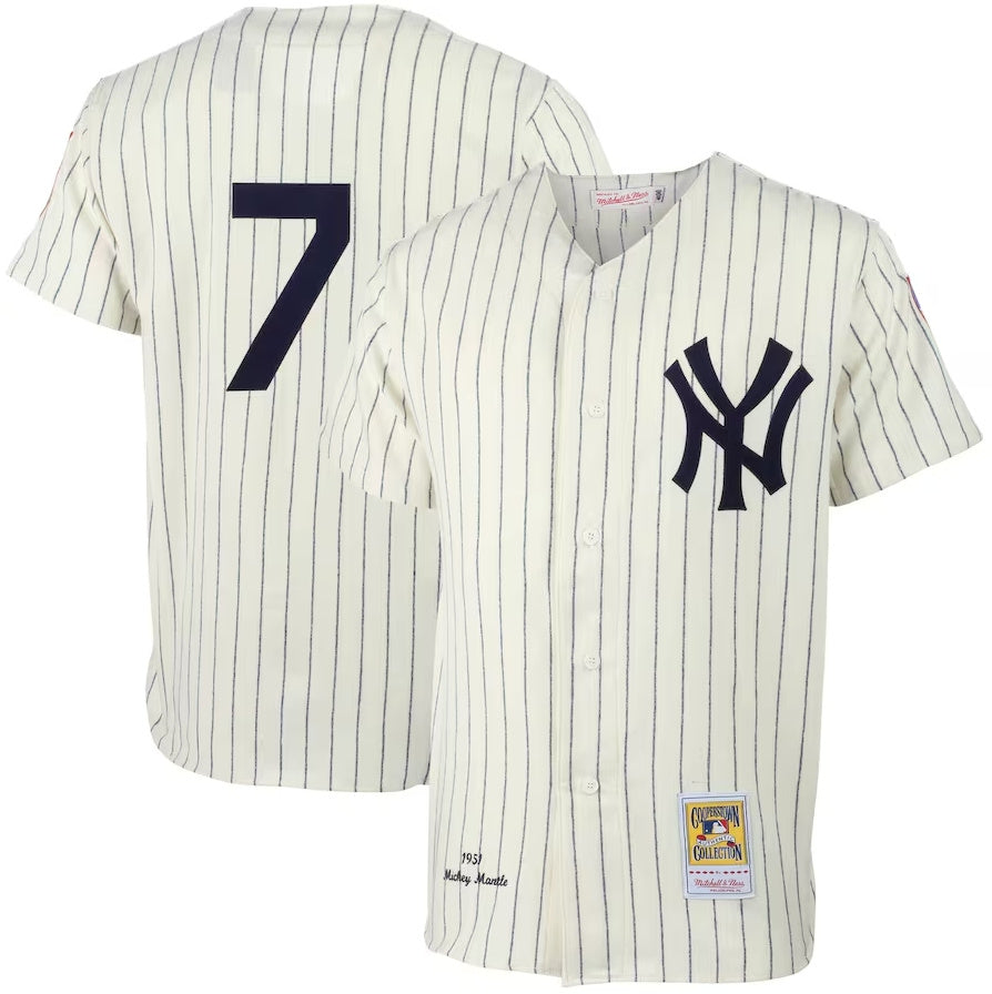 New York Yankees #7 Mickey Mantle  1951 Cooperstown Collection Authentic Jersey - Cream. Stitches Baseball Jerseys