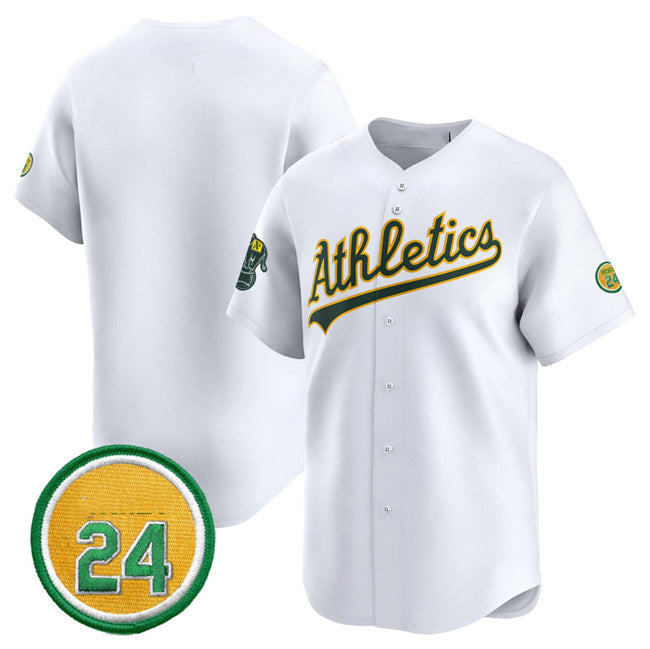 Oakland Athletics Blank White 2024 Home Limited With Rickey Henderson Patch Stitched Baseball Jersey