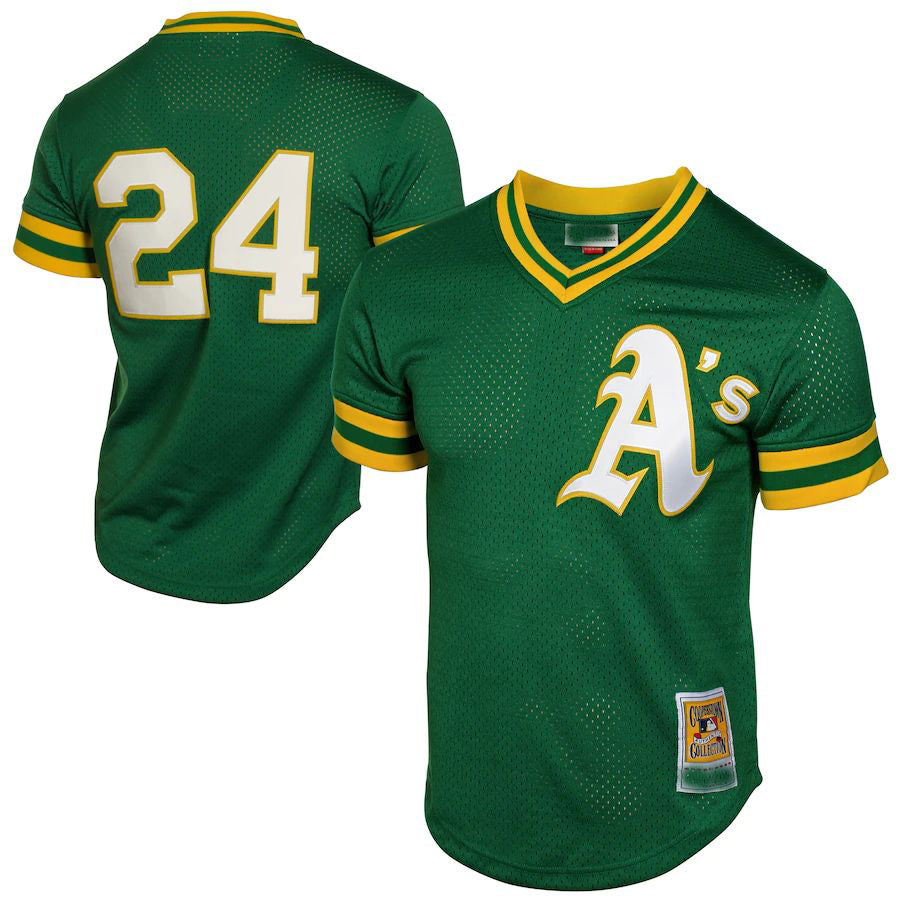 Oakland Athletics #24 Rickey Henderson  Green 1991 Cooperstown Mesh Batting Practice Jersey Baseball Jerseys
